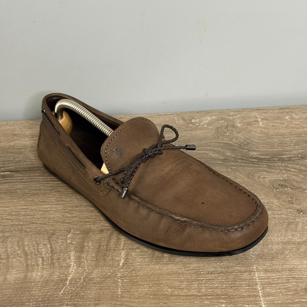 Tods Gommino Driving Loafers Brown Leather Mens 9 D Suede Moccasins Italy